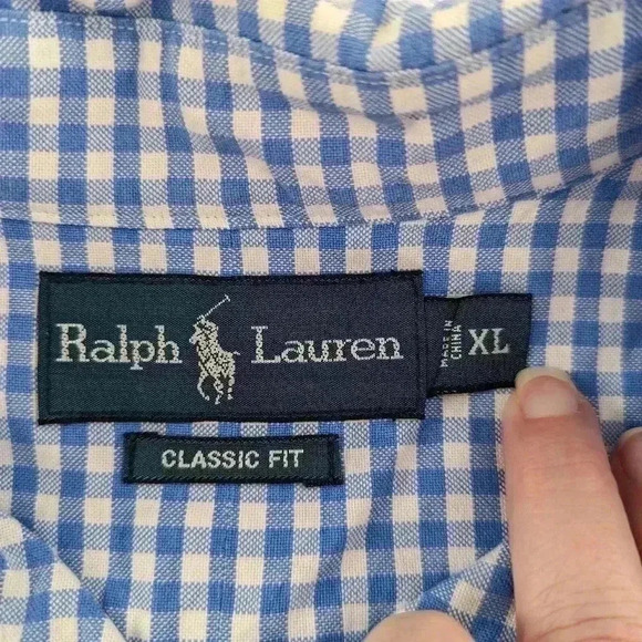 Ralph Lauren Blue Checked Long Sleeve Button Down Shirt Size Xl Classic Fit - Picture 10 of 12